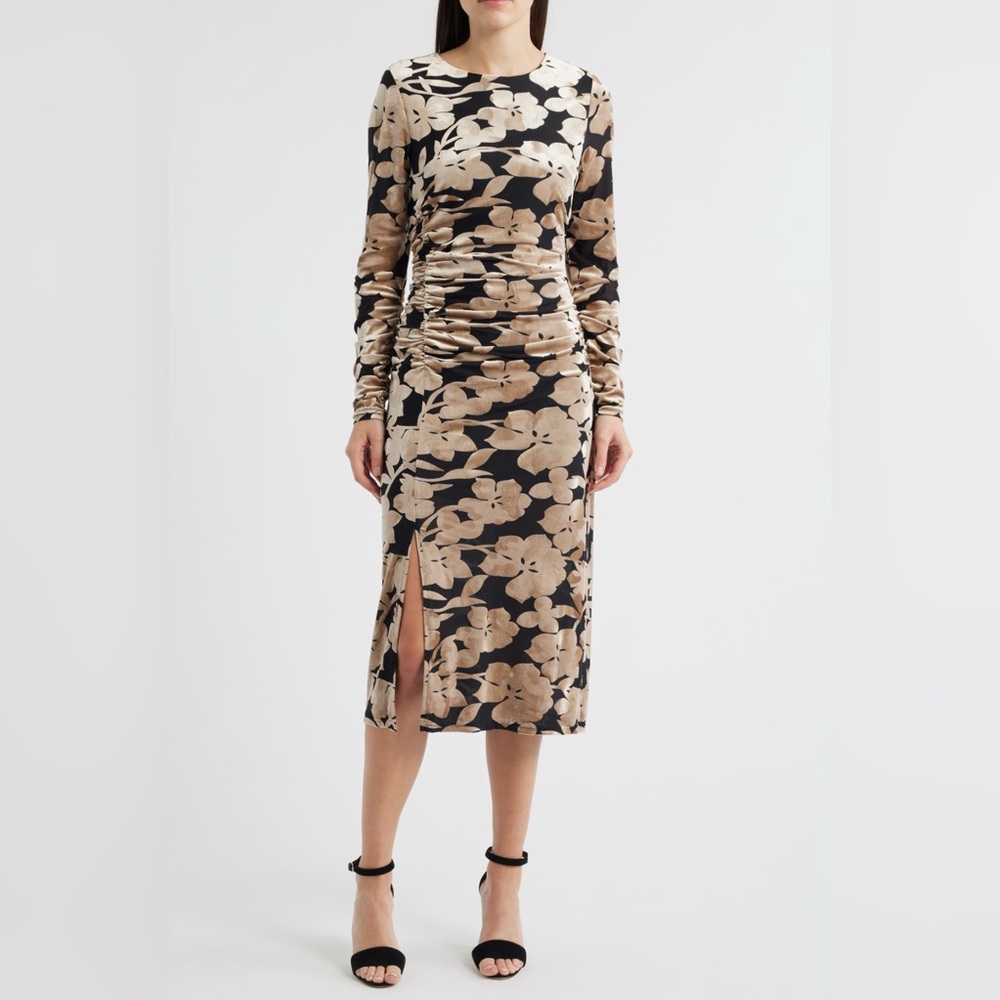 NWT SAM EDELMAN Floral Long Sleeve Velvet Burnout Midi Dress